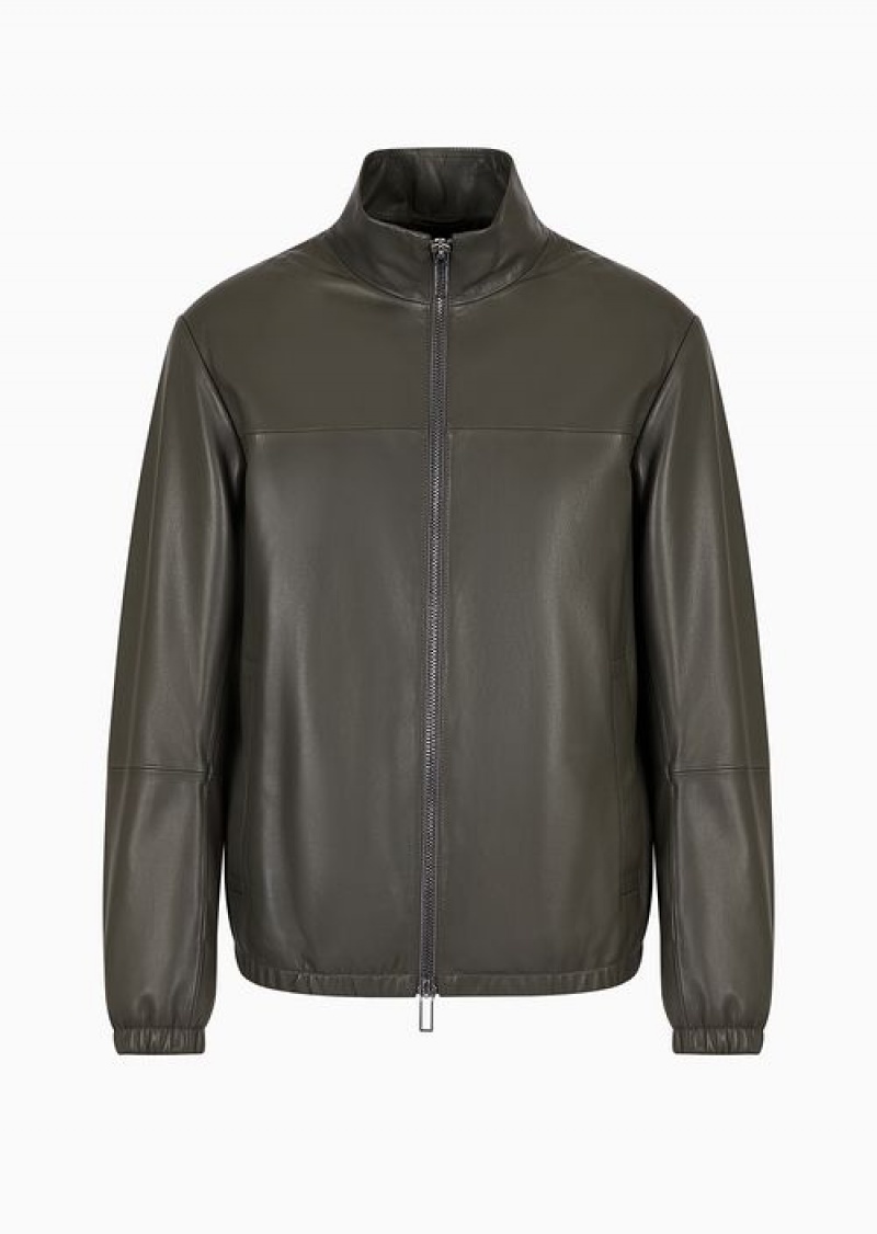 Green Emporio Armani Semi-aniline Nappa Lambskin Blouson With Full-length Zip | EA-SN58161