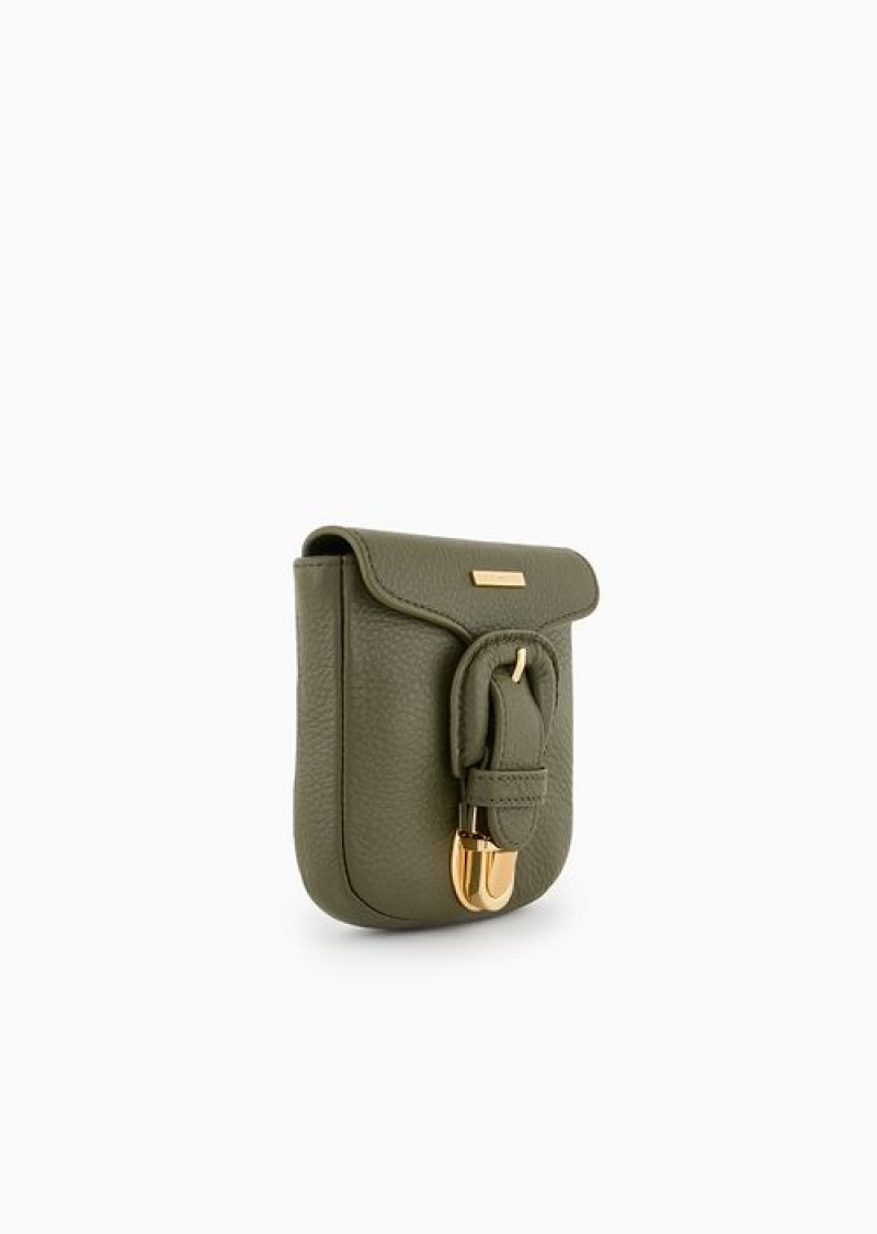 Green Emporio Armani Shoulder Bag With Buckle In Soft Shiny Tumbled Leather With Strap | EA-SN59080