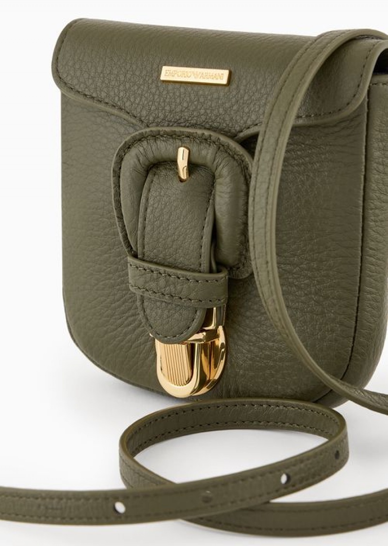 Green Emporio Armani Shoulder Bag With Buckle In Soft Shiny Tumbled Leather With Strap | EA-SN59080