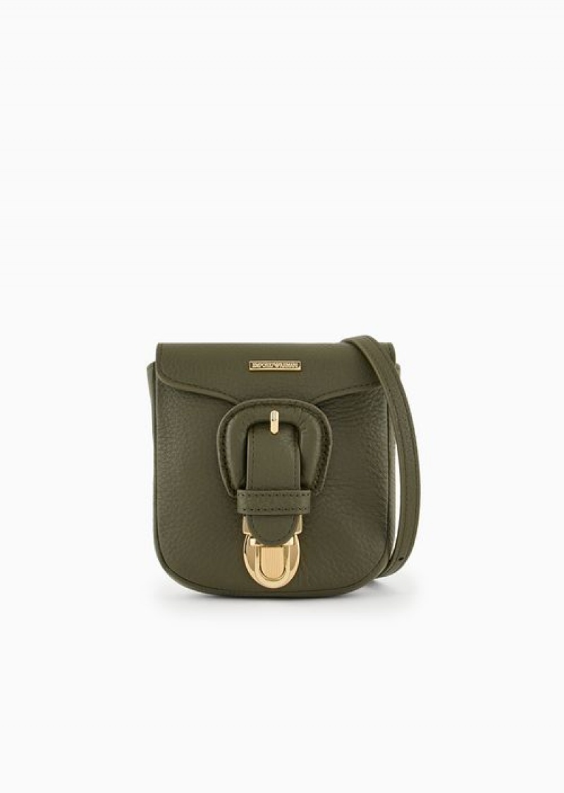 Green Emporio Armani Shoulder Bag With Buckle In Soft Shiny Tumbled Leather With Strap | EA-SN59080