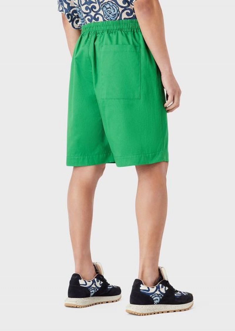 Green Emporio Armani Sustainable Collection Organic-twill Oversized Drawstring Board Shorts | EA-SN58354