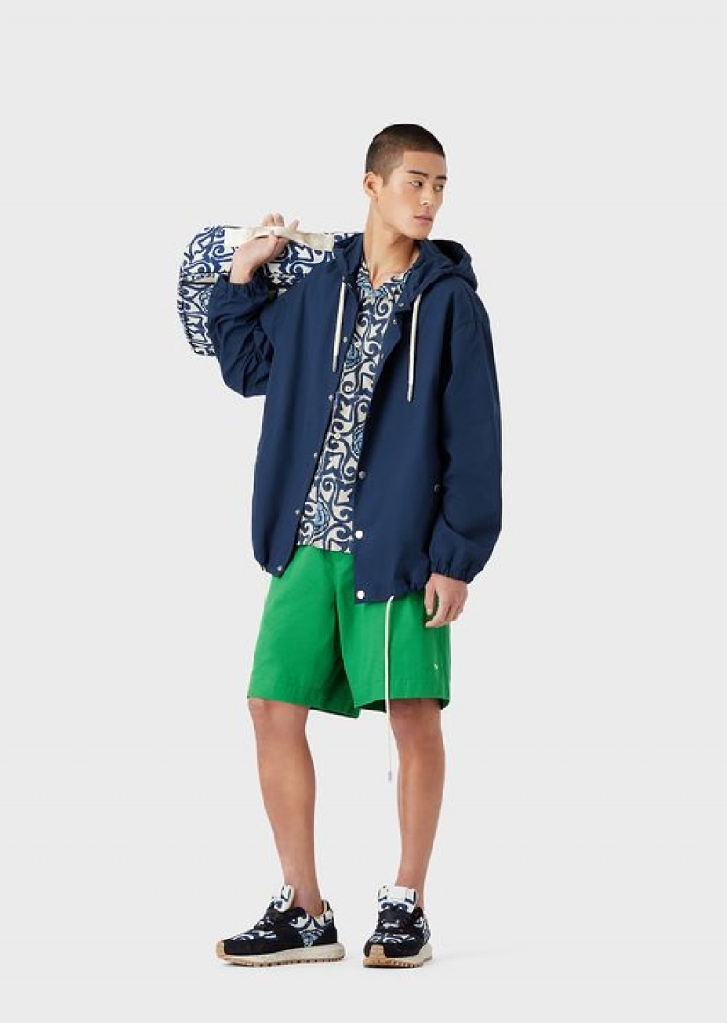 Green Emporio Armani Sustainable Collection Organic-twill Oversized Drawstring Board Shorts | EA-SN58354