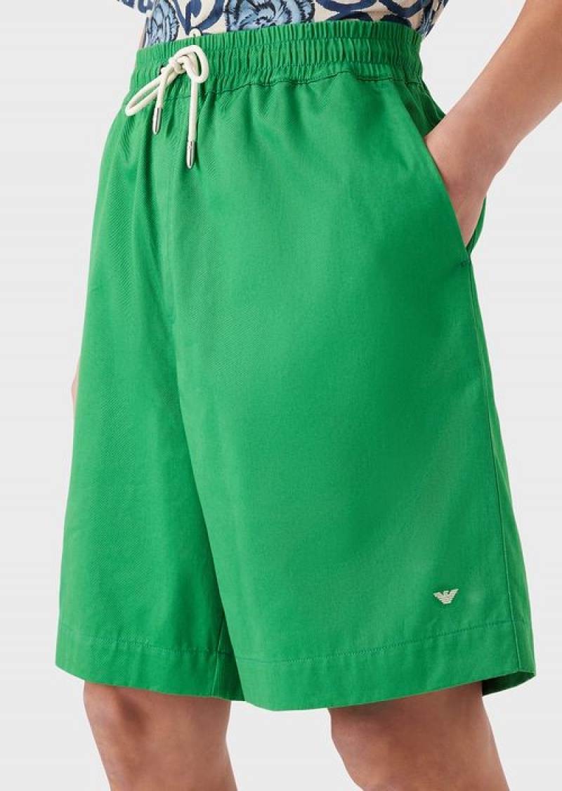 Green Emporio Armani Sustainable Collection Organic-twill Oversized Drawstring Board Shorts | EA-SN58354