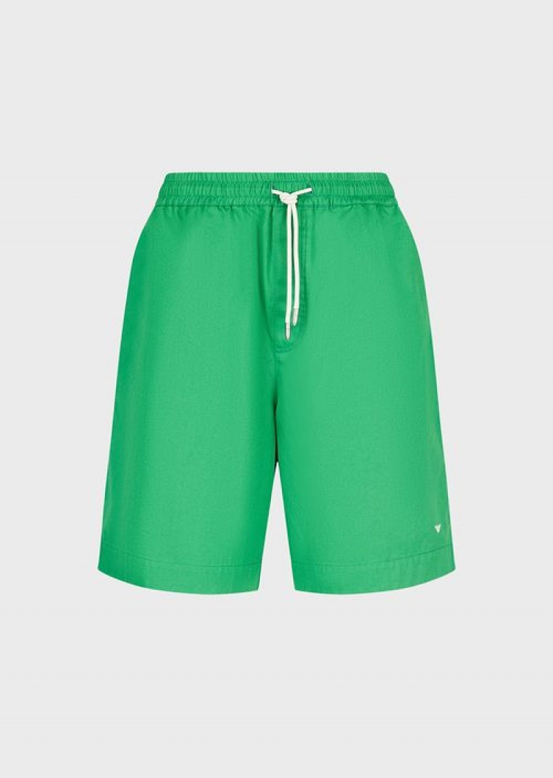 Green Emporio Armani Sustainable Collection Organic-twill Oversized Drawstring Board Shorts | EA-SN58354