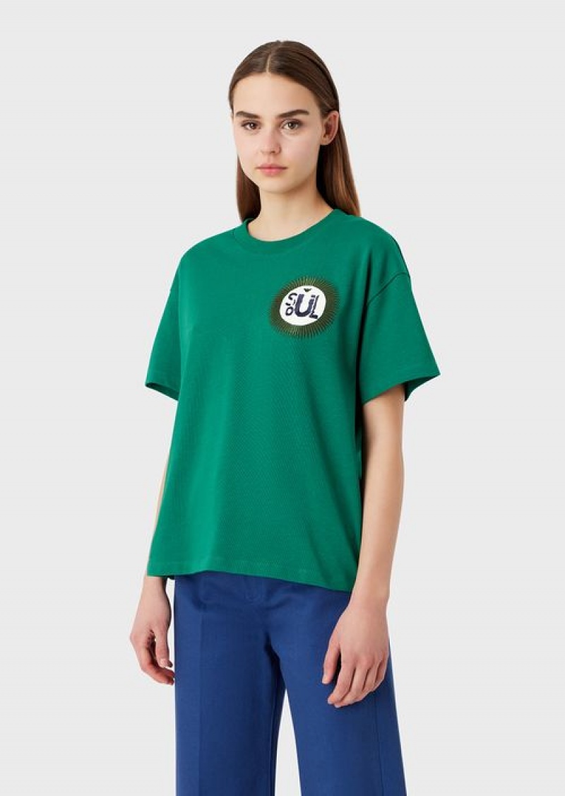 Green Emporio Armani Sustainable Collection Organic American Jersey T-shirt With Patch | EA-SN57056