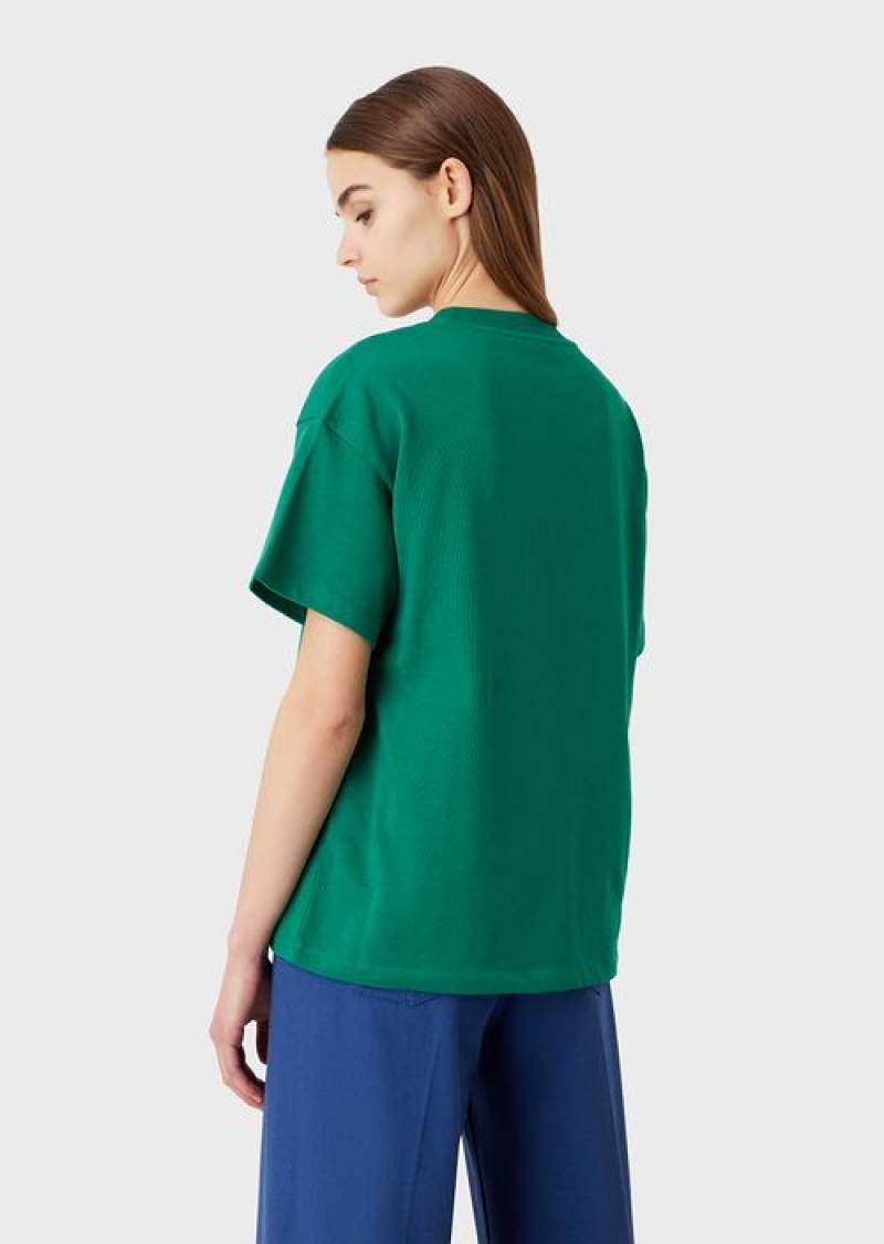 Green Emporio Armani Sustainable Collection Organic American Jersey T-shirt With Patch | EA-SN57056