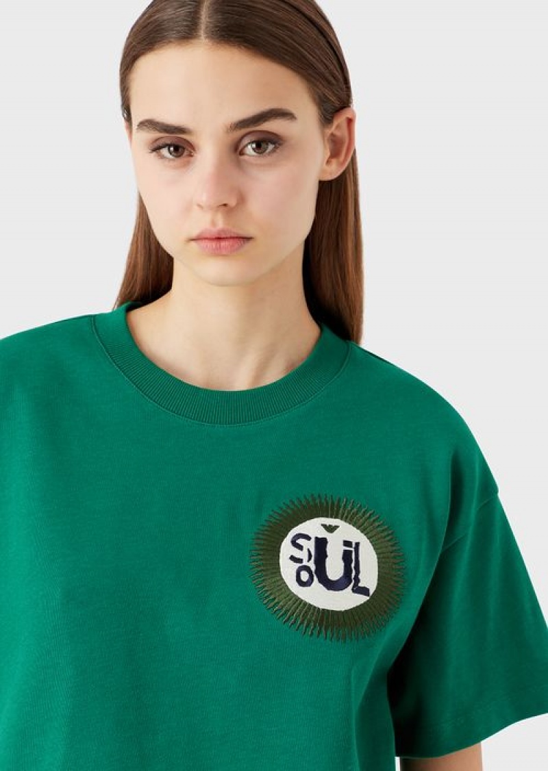 Green Emporio Armani Sustainable Collection Organic American Jersey T-shirt With Patch | EA-SN57056