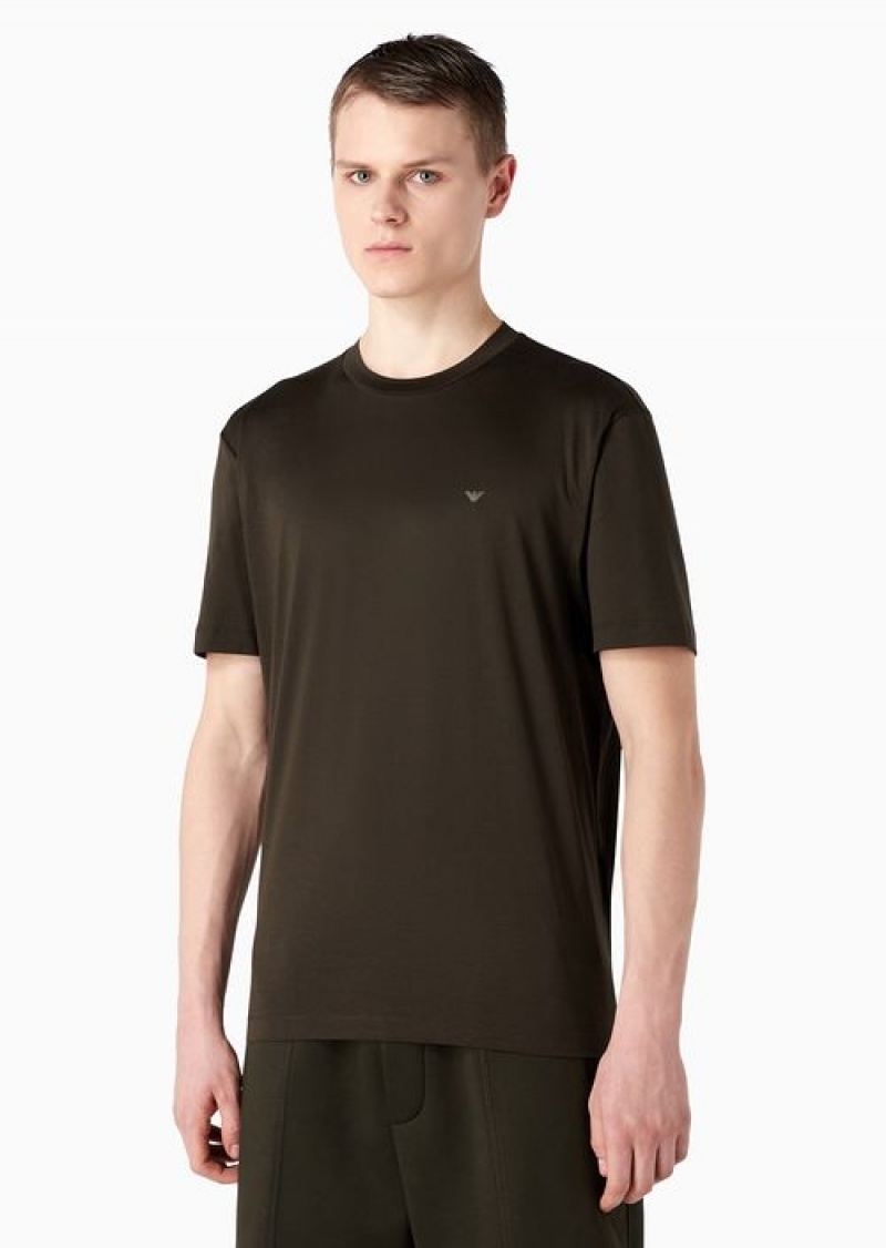 Green Emporio Armani Travel Essentials Lyocell-blend Jersey T-shirt | EA-SN58710