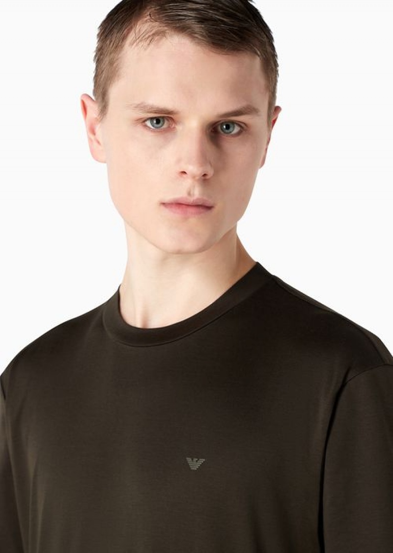 Green Emporio Armani Travel Essentials Lyocell-blend Jersey T-shirt | EA-SN58710