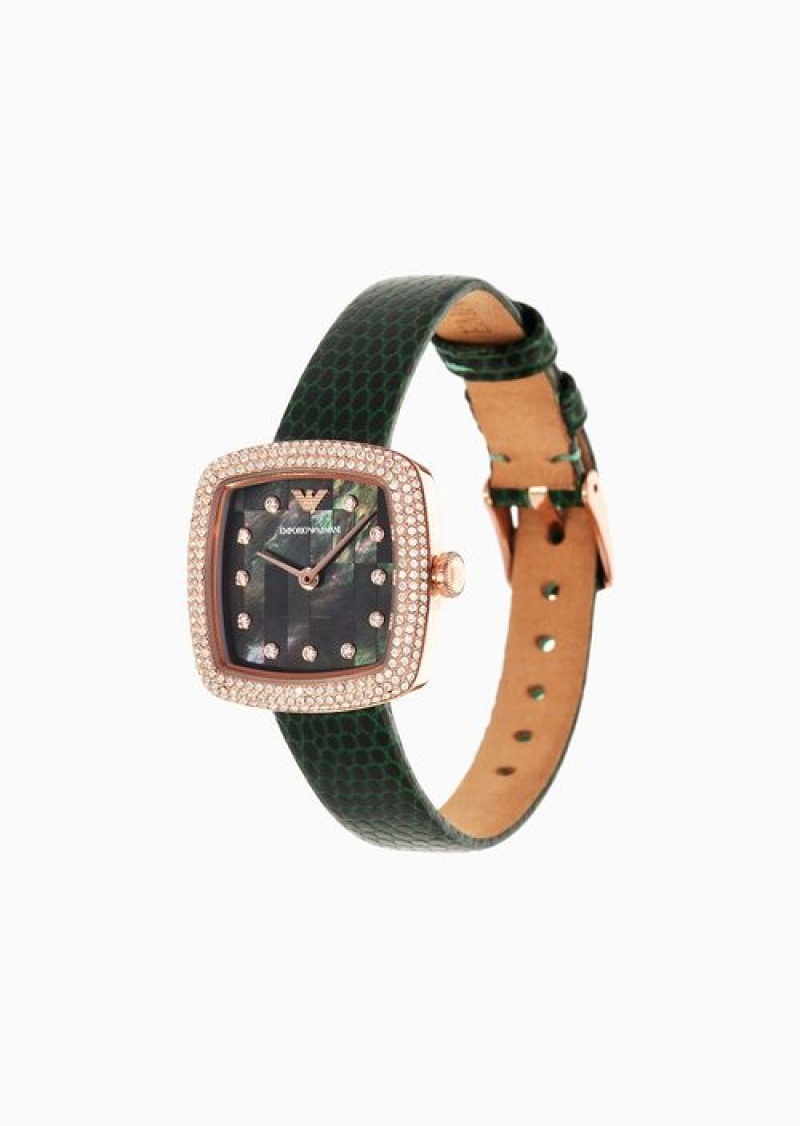 Green Emporio Armani Two-hand Green Leather Watch | EA-SN57676