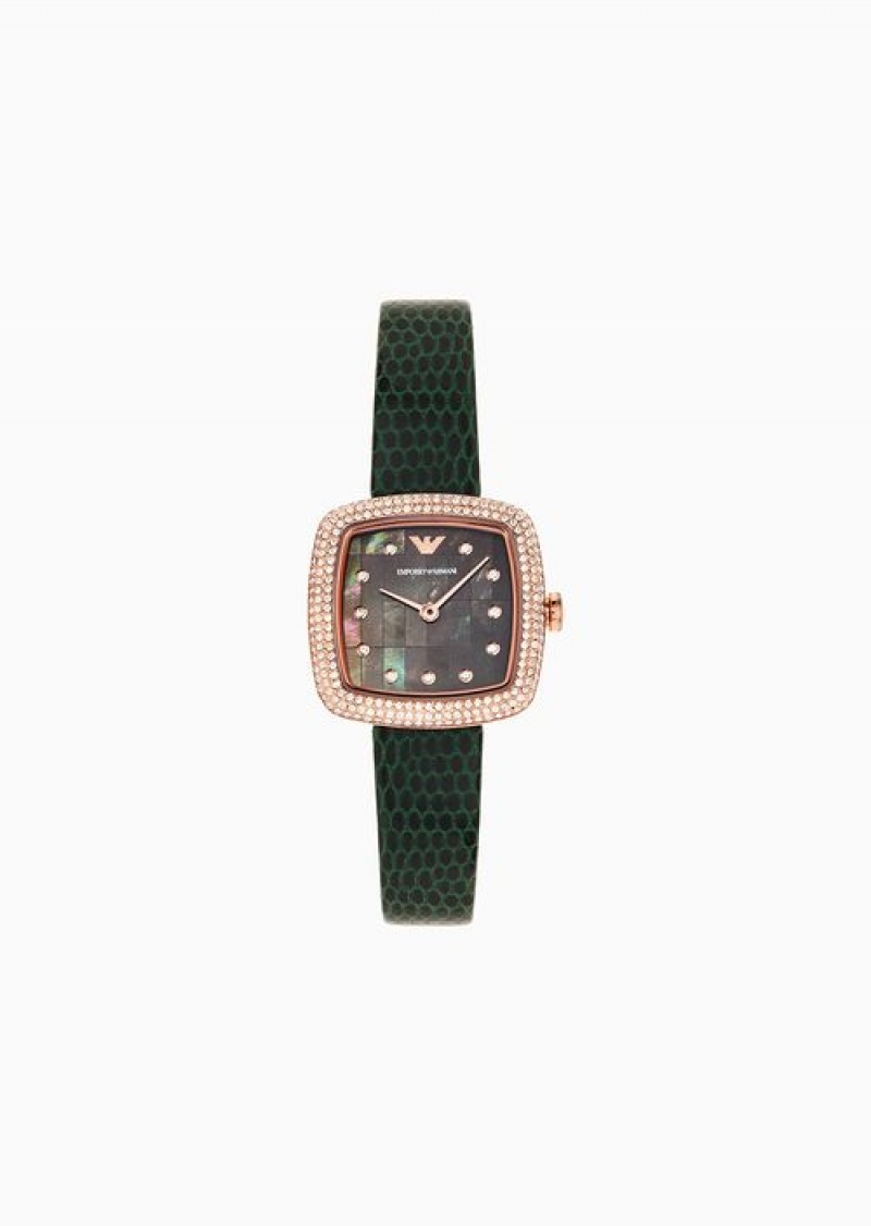 Green Emporio Armani Two-hand Green Leather Watch | EA-SN57676