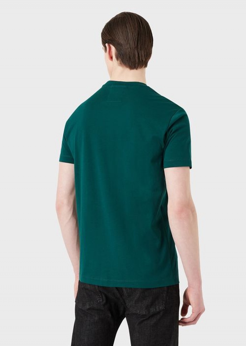 Green Logo Emporio Armani Pima-jersey T-shirt With Logo Print | EA-SN58706