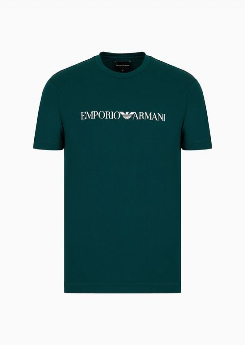 Green Logo Emporio Armani Pima-jersey T-shirt With Logo Print | EA-SN58706