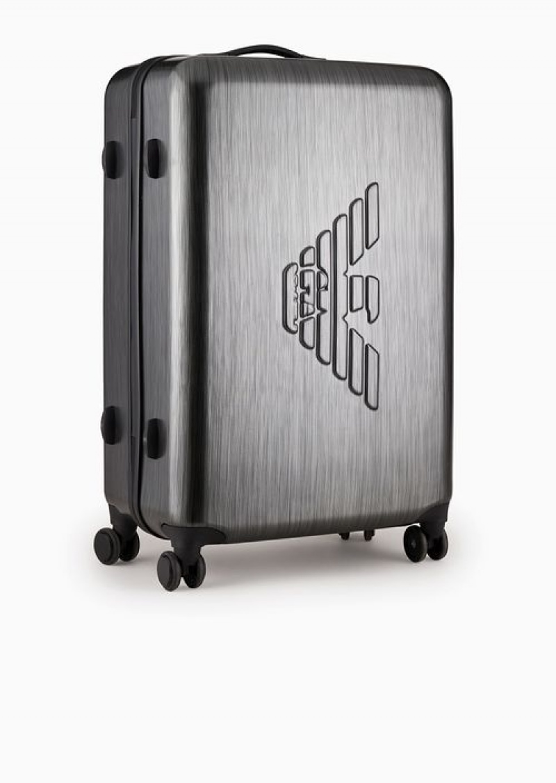 Grey Emporio Armani Abs Large Trolley Suitcase With Oversized, Embossed Eagle | EA-SN59105