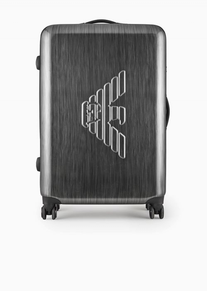 Grey Emporio Armani Abs Large Trolley Suitcase With Oversized, Embossed Eagle | EA-SN59105