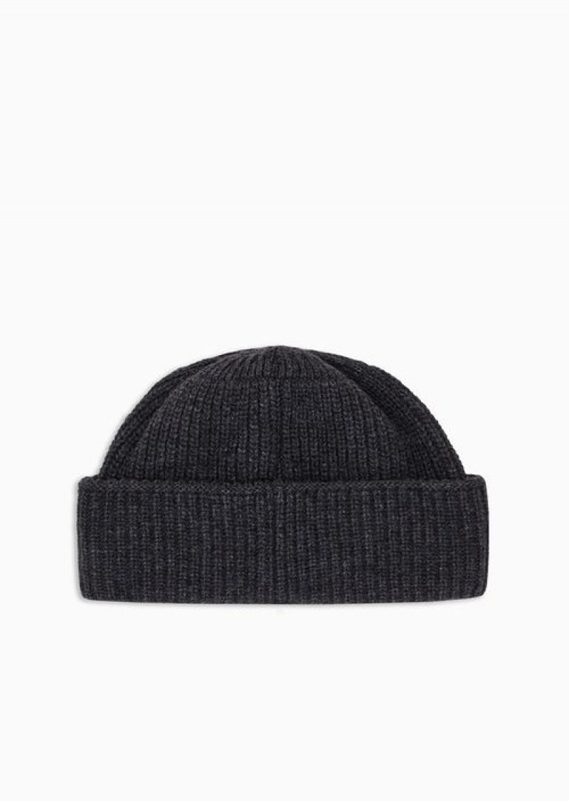 Grey Emporio Armani Asv Capsule Cob-stitch Wool Beanie With Coordinates | EA-SN59165