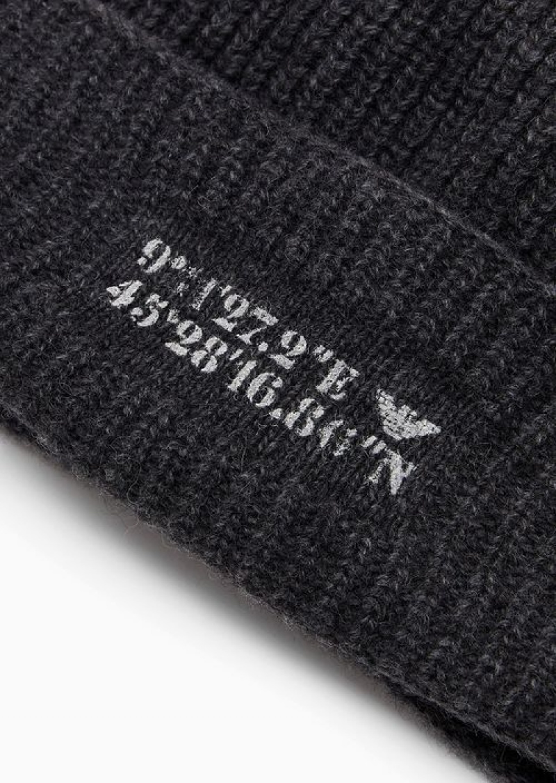 Grey Emporio Armani Asv Capsule Cob-stitch Wool Beanie With Coordinates | EA-SN59165