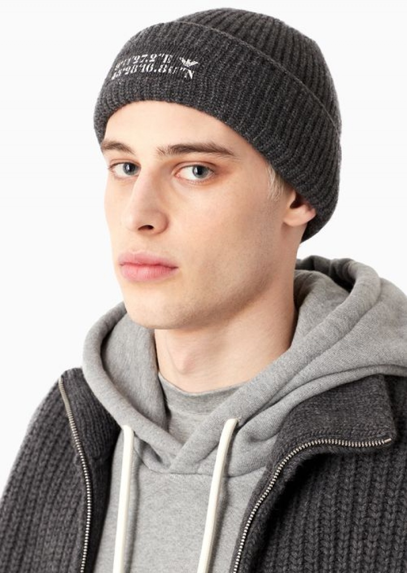 Grey Emporio Armani Asv Capsule Cob-stitch Wool Beanie With Coordinates | EA-SN59165