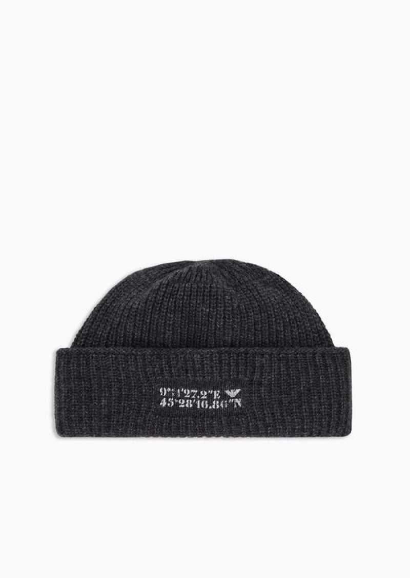 Grey Emporio Armani Asv Capsule Cob-stitch Wool Beanie With Coordinates | EA-SN59165