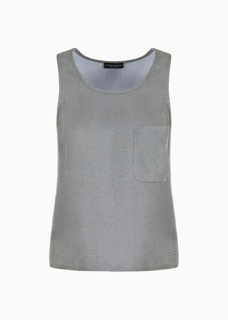 Grey Emporio Armani Asv Top In A Lyocell And Silk Blend With A Geometric Micro Motif | EA-SN56981