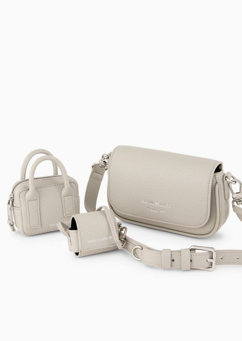 Grey Emporio Armani Deer-print 3-in-1 Mini Bag With Shoulder Strap | EA-SN57256