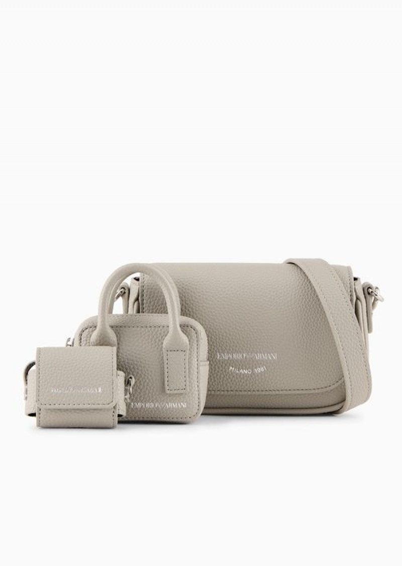 Grey Emporio Armani Deer-print 3-in-1 Mini Bag With Shoulder Strap | EA-SN57256