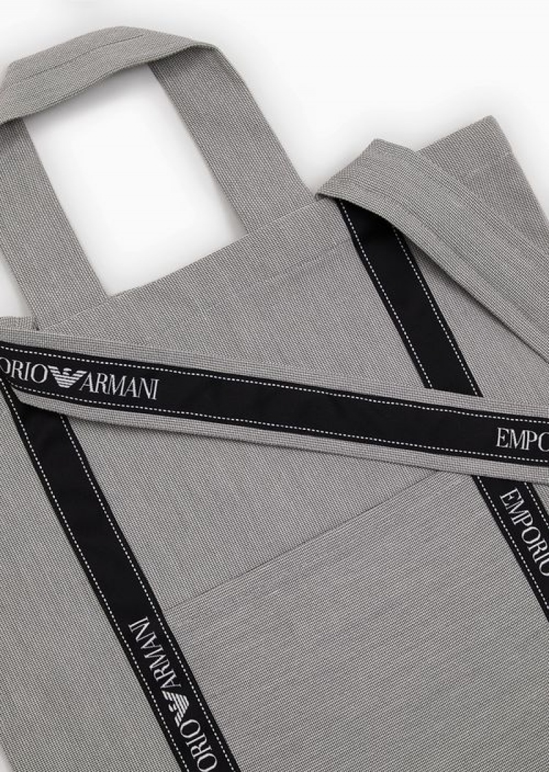 Grey Emporio Armani Emporio Armani Project For Earth Day Sustainable Fabric Shopper Bag | EA-SN59101