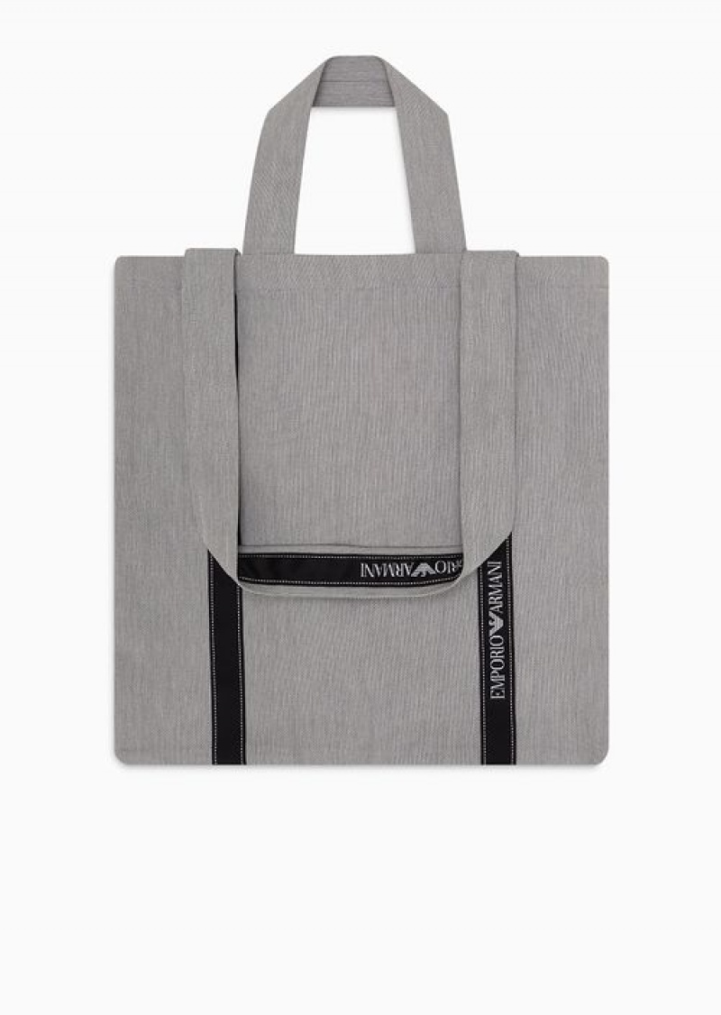 Grey Emporio Armani Emporio Armani Project For Earth Day Sustainable Fabric Shopper Bag | EA-SN59101