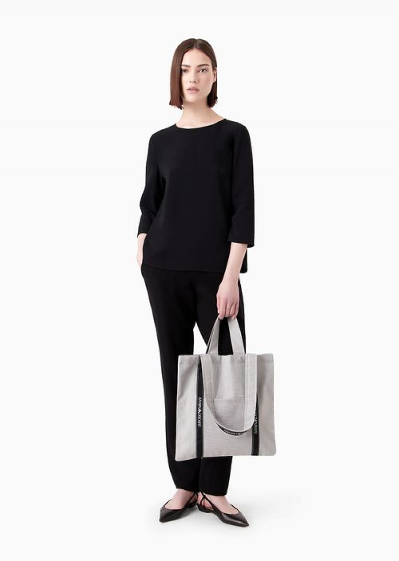 Grey Emporio Armani Emporio Armani Project For Earth Day Sustainable Fabric Shopper Bag | EA-SN59101