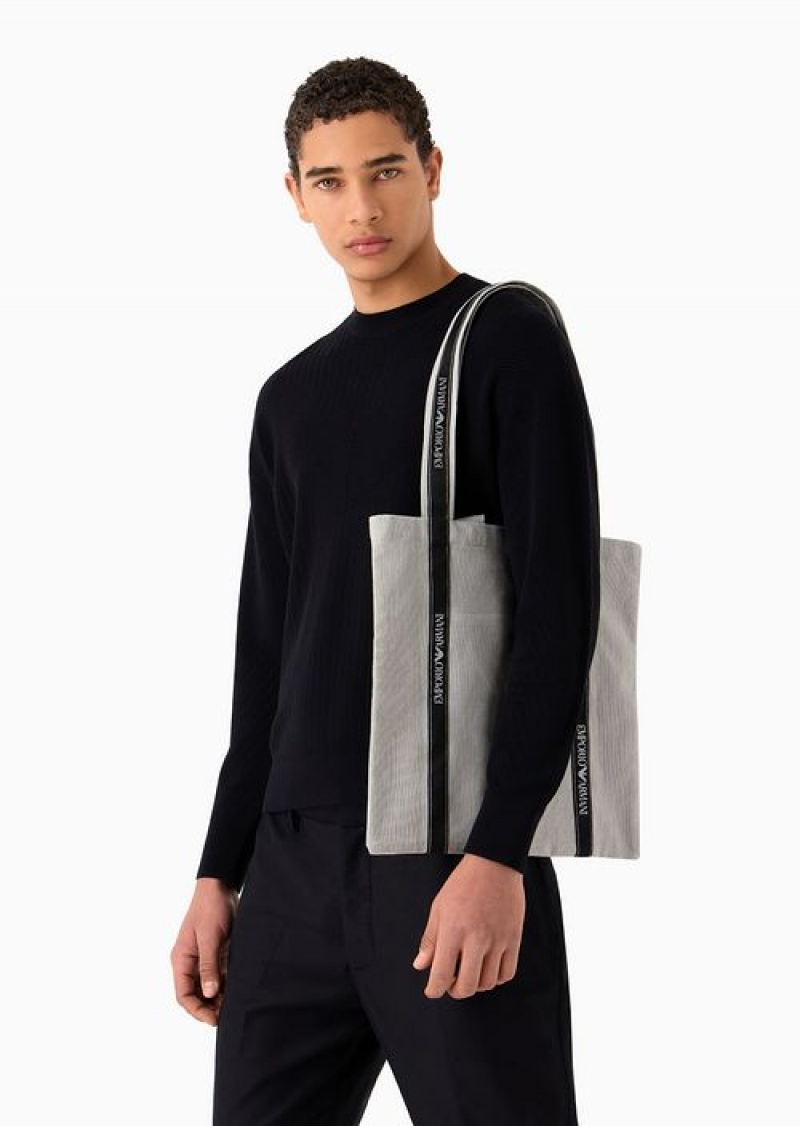 Grey Emporio Armani Emporio Armani Project For Earth Day Sustainable Fabric Shopper Bag | EA-SN59101