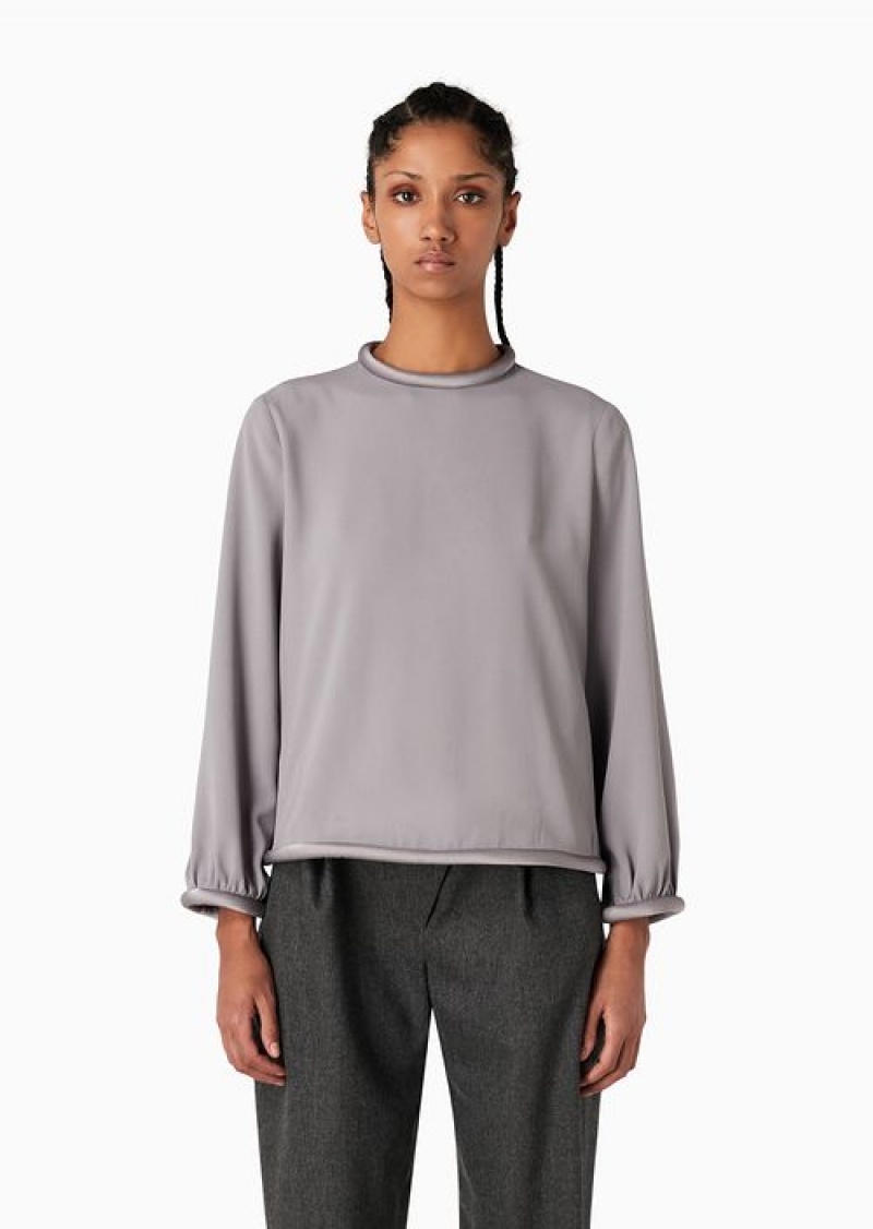 Grey Emporio Armani Envers Satin Blouse With Tubular Piping | EA-SN56924