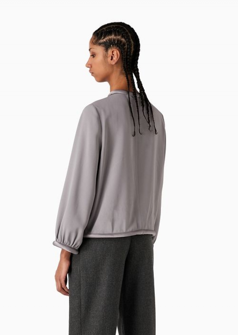 Grey Emporio Armani Envers Satin Blouse With Tubular Piping | EA-SN56924