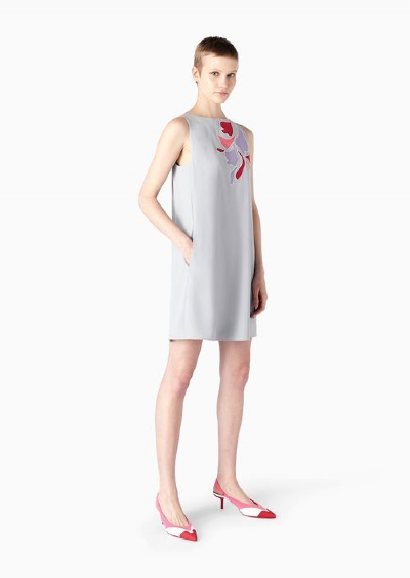 Grey Emporio Armani Envers-satin Tunic Dress With Petal Inlay | EA-SN56494