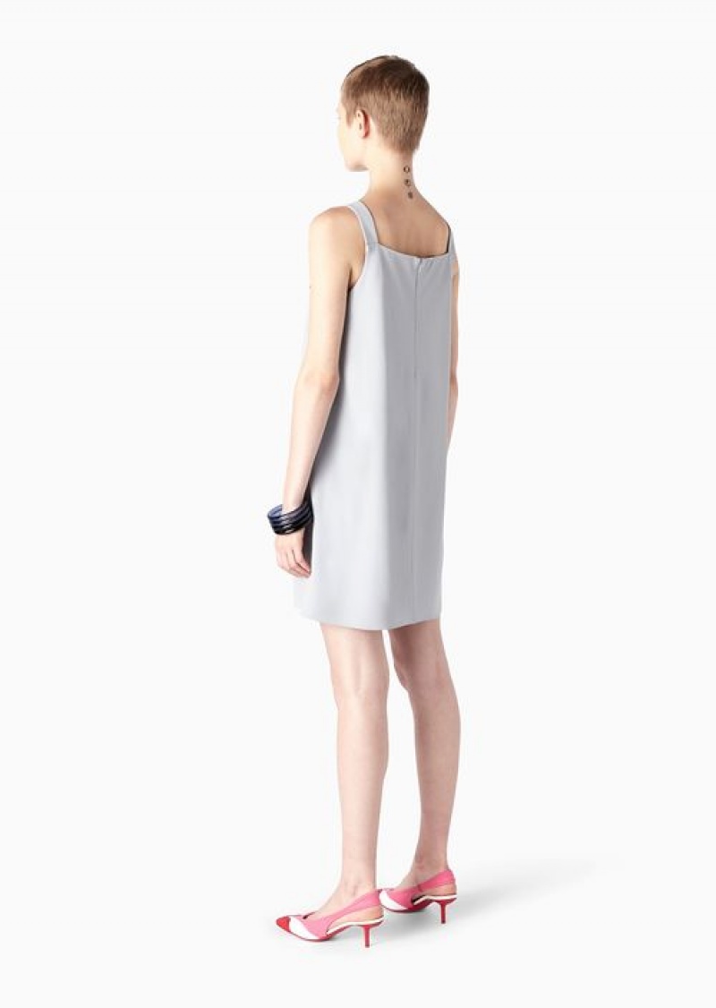 Grey Emporio Armani Envers-satin Tunic Dress With Petal Inlay | EA-SN56494