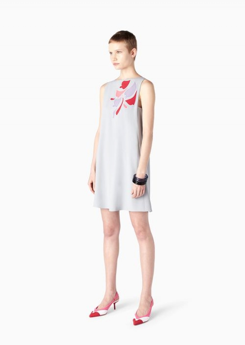 Grey Emporio Armani Envers-satin Tunic Dress With Petal Inlay | EA-SN56494