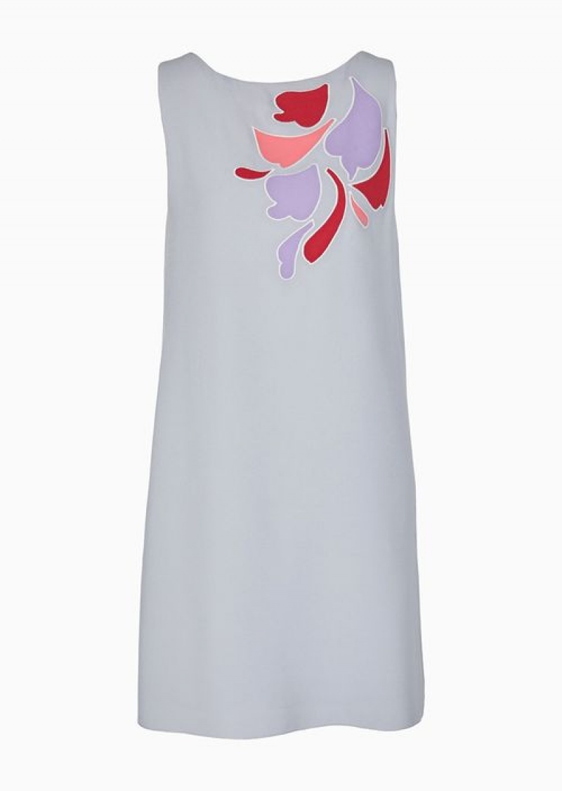 Grey Emporio Armani Envers-satin Tunic Dress With Petal Inlay | EA-SN56494