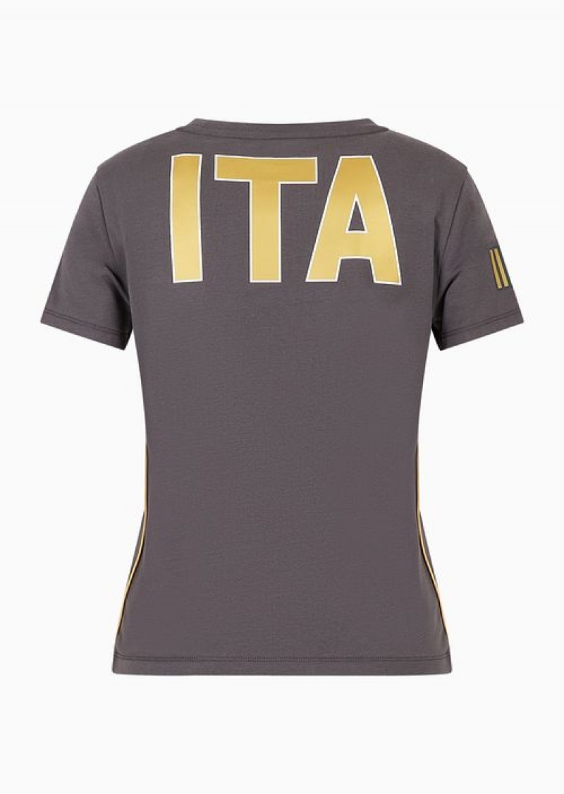 Grey Emporio Armani Fisi Collection Stretch-cotton T-shirt | EA7-SN59652