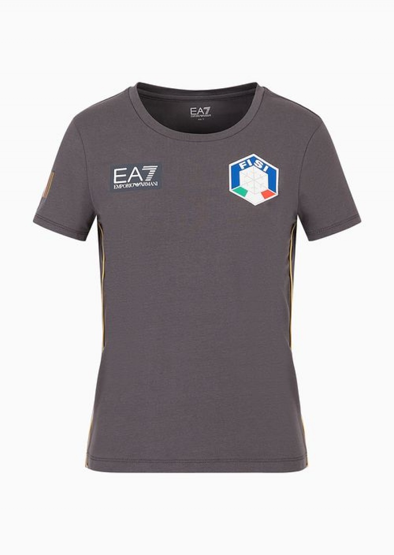 Grey Emporio Armani Fisi Collection Stretch-cotton T-shirt | EA7-SN59652