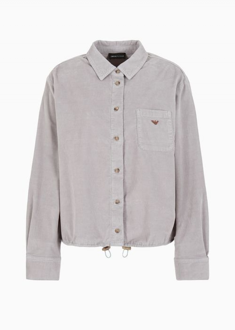 Grey Emporio Armani Garment-dyed Corduroy Shirt Jacket | EA-SN56416