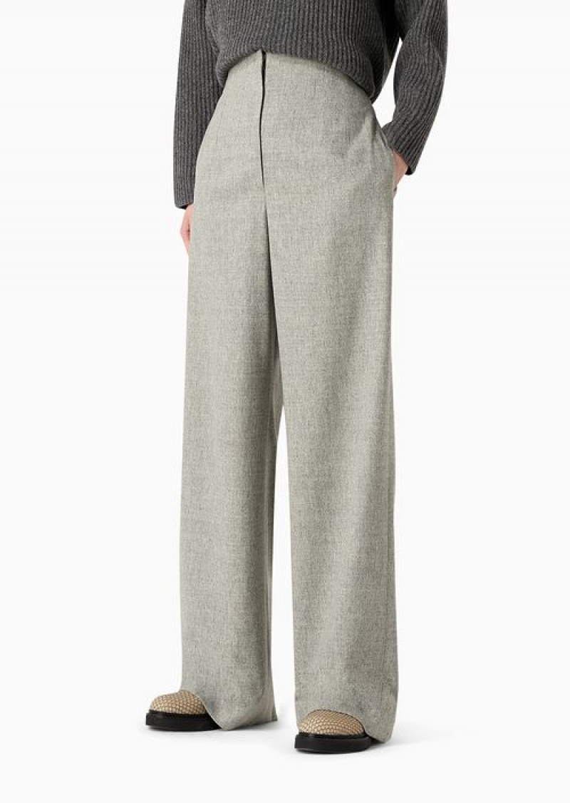 Grey Emporio Armani High-waisted Trousers In Virgin-wool Flannel MéLange | EA-SN56809