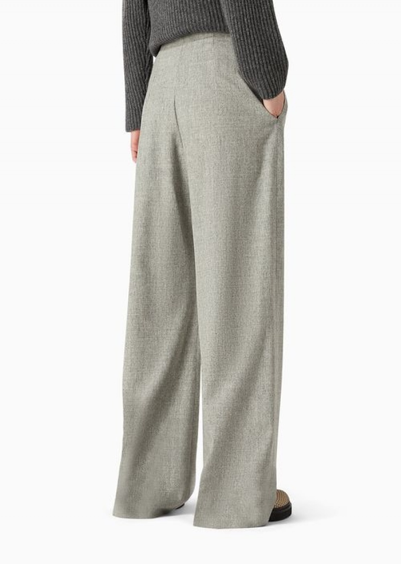 Grey Emporio Armani High-waisted Trousers In Virgin-wool Flannel MéLange | EA-SN56809