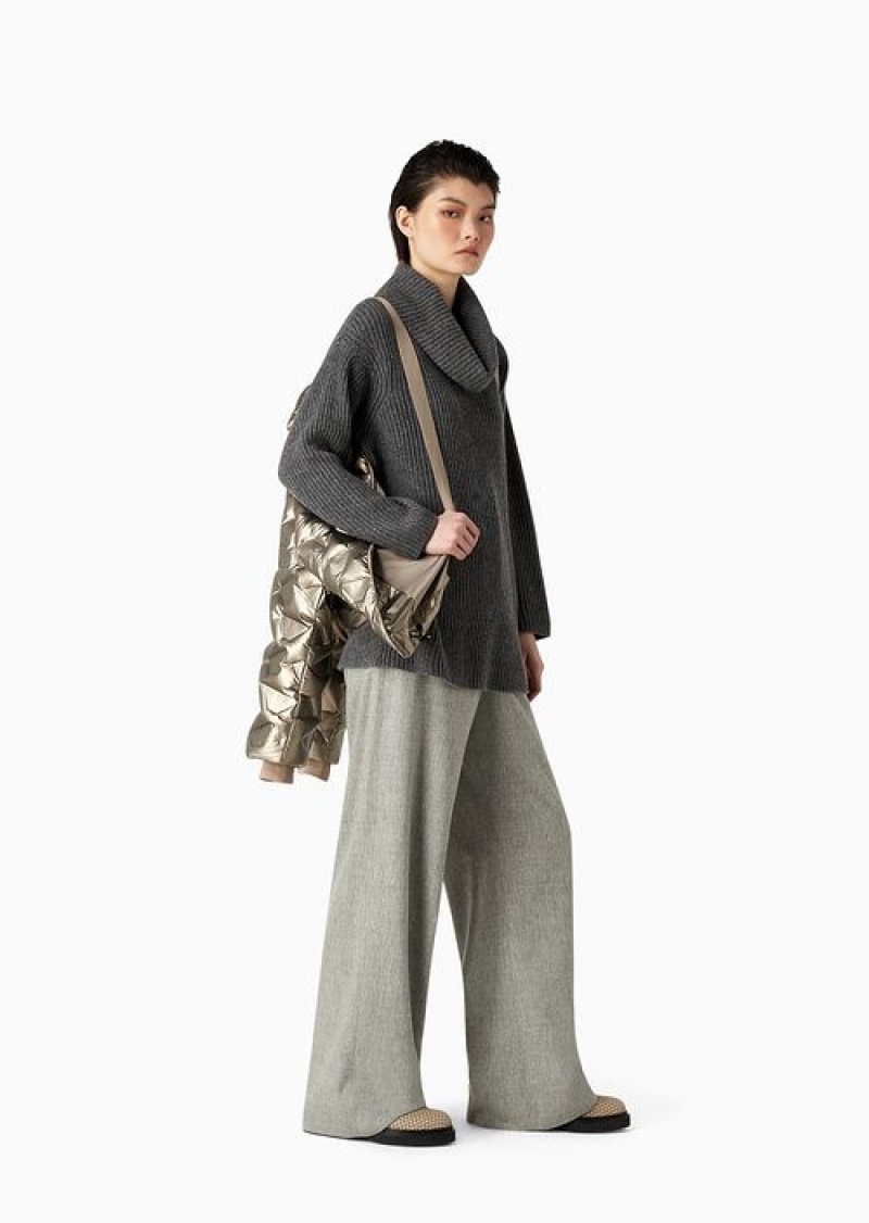 Grey Emporio Armani High-waisted Trousers In Virgin-wool Flannel MéLange | EA-SN56809