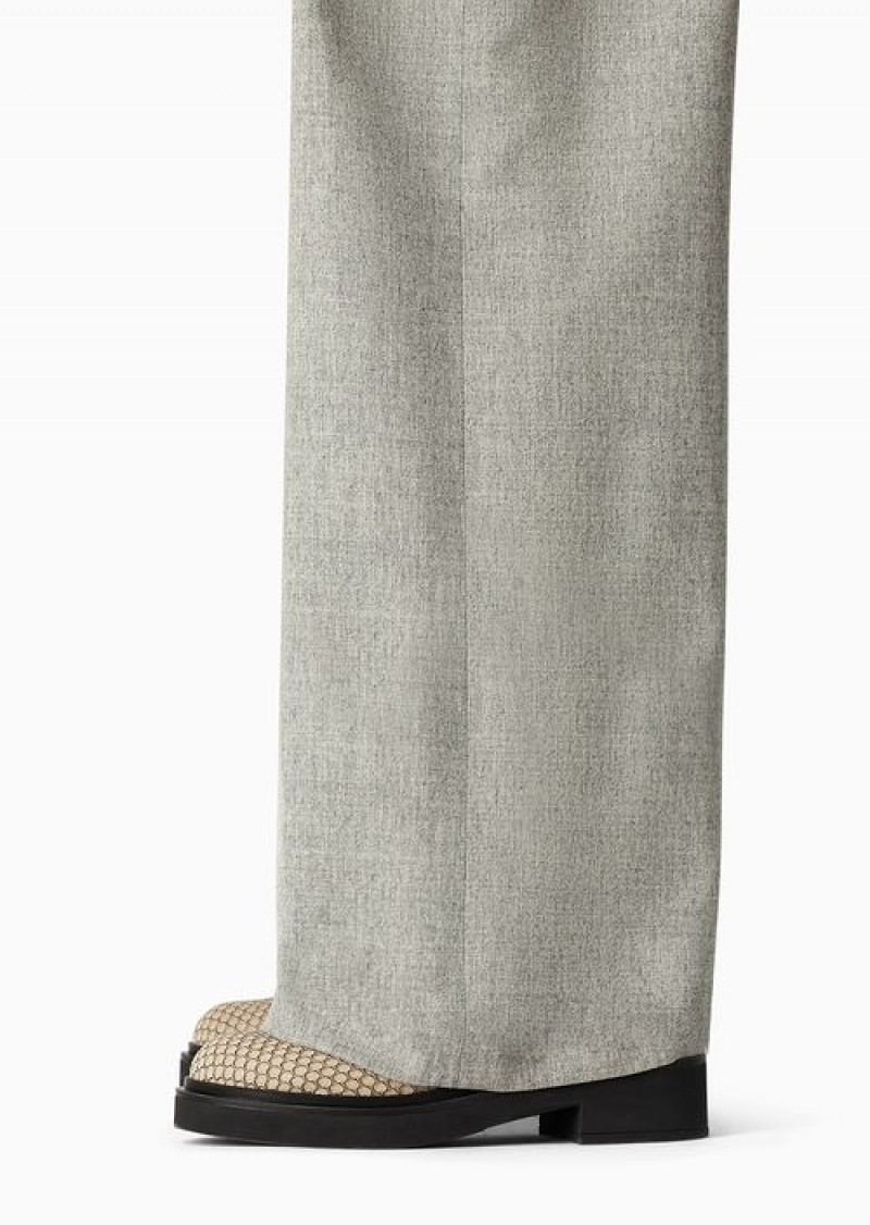 Grey Emporio Armani High-waisted Trousers In Virgin-wool Flannel MéLange | EA-SN56809