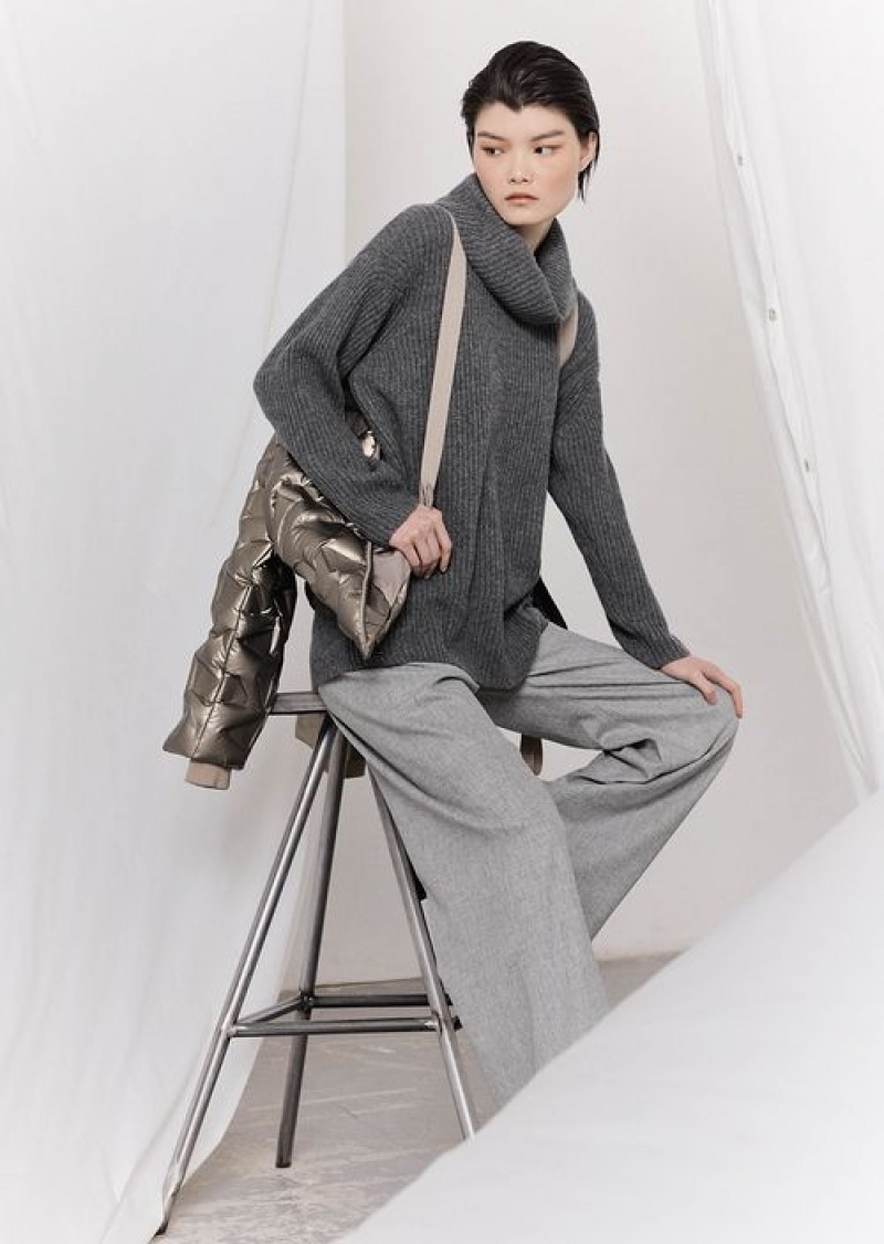 Grey Emporio Armani High-waisted Trousers In Virgin-wool Flannel MéLange | EA-SN56809