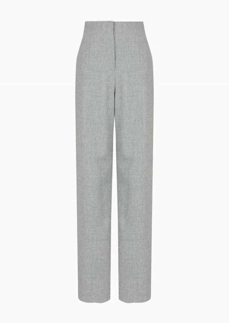 Grey Emporio Armani High-waisted Trousers In Virgin-wool Flannel MéLange | EA-SN56809