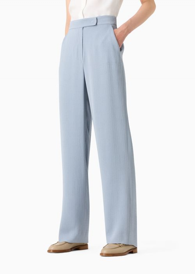 Grey Emporio Armani Icon Frisottino Palazzo Trousers With Jacquard Micro-check Motif | EA-SN56845