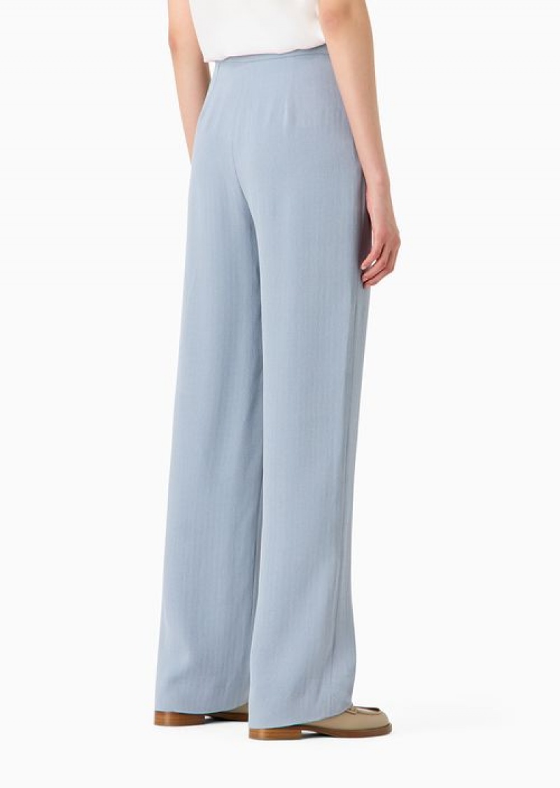 Grey Emporio Armani Icon Frisottino Palazzo Trousers With Jacquard Micro-check Motif | EA-SN56845