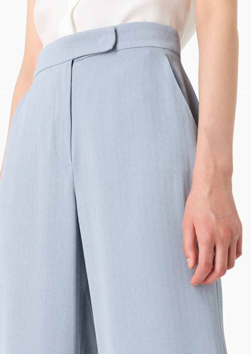 Grey Emporio Armani Icon Frisottino Palazzo Trousers With Jacquard Micro-check Motif | EA-SN56845