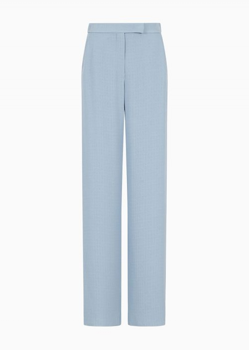 Grey Emporio Armani Icon Frisottino Palazzo Trousers With Jacquard Micro-check Motif | EA-SN56845