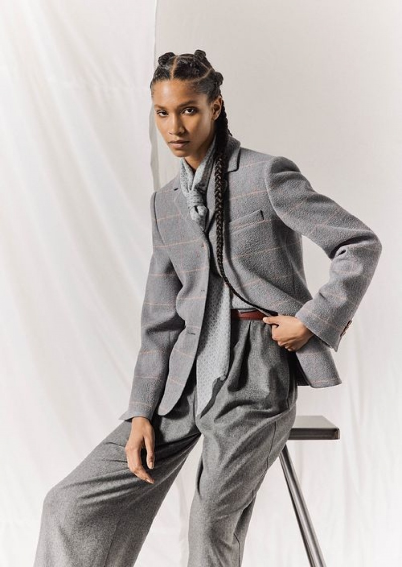 Grey Emporio Armani Icon Silk Chiffon Shirt With Foulard Collar And Oversized Knitwear-effect Print | EA-SN56944